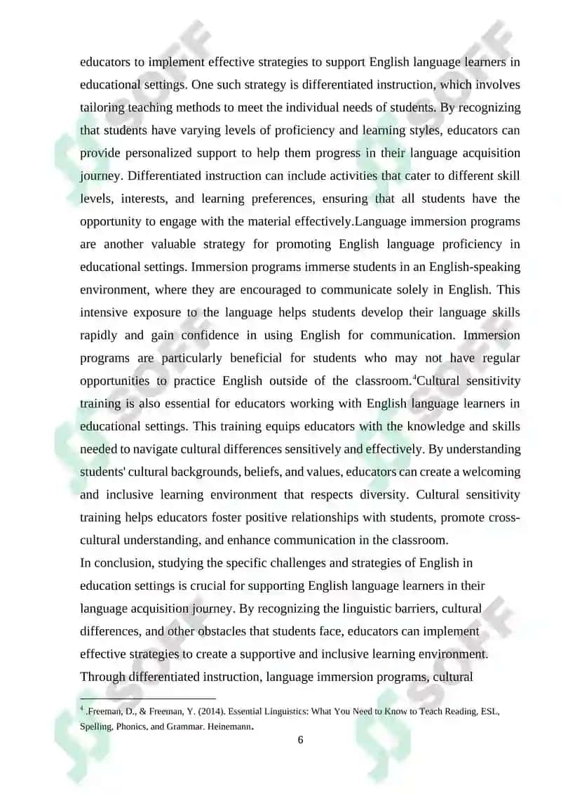"Study the specific challenges and strategies of English in education settings" 7
