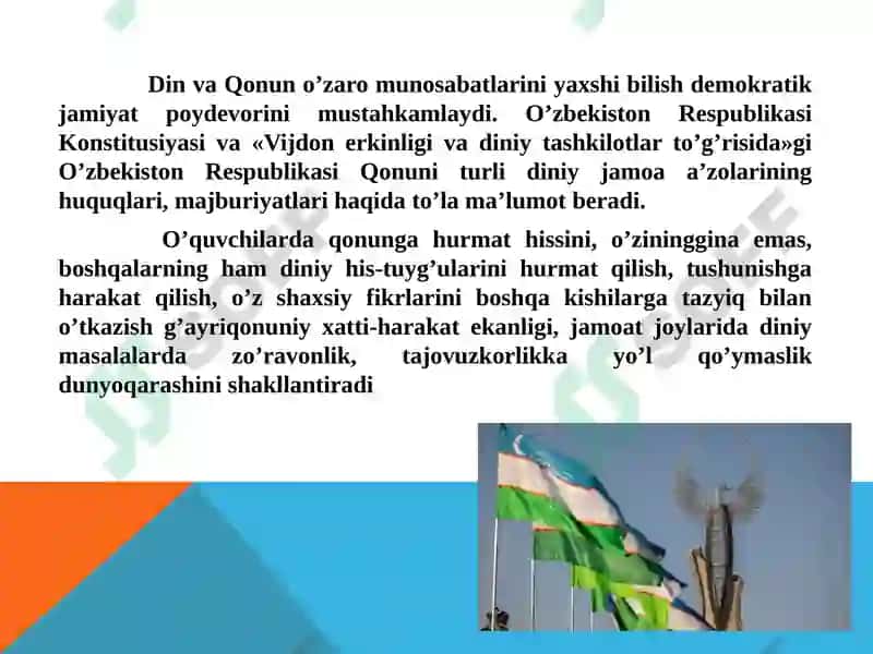 DINSHUNOSLIK FANINI PREDMETI MAQSADI VA VAZIFALARI 7
