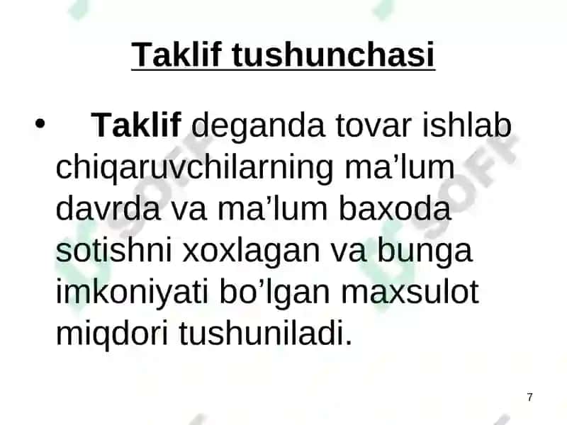 Mikroiqtisodiyotning asosiy tushunchalari: talab va taklif 7