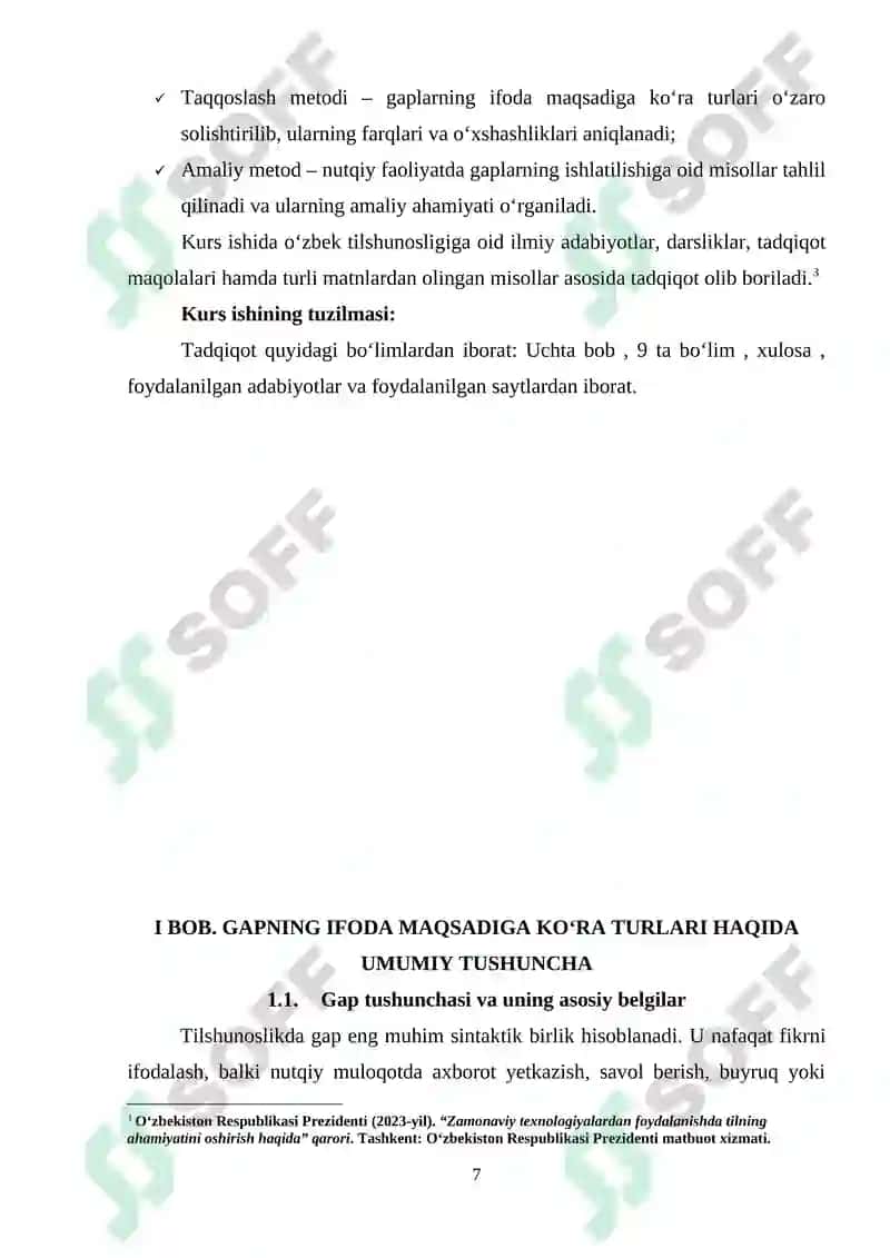 GAPNING IFODA MAQSADIGA KOʻRA TURLARI KURS ISHI 7
