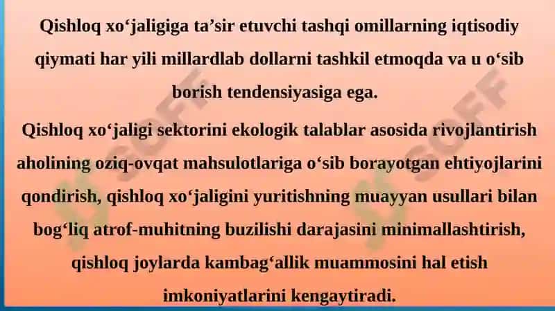 ORGANIK  QISHLOQ   XO‘JALIGINI  RIVOJLANTIRISH YO‘NALISHLARI. 7