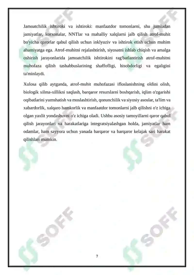 Tabiat va Atrof Muhitni Muhofoza Qilish 7