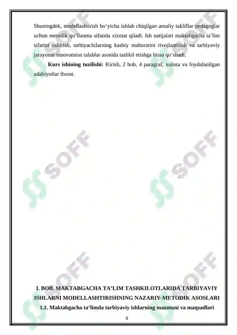 Maktabgacha ta'lim tashkilotlarida tarbiyaviy ishlarni modellashtirish va rejalashtirish 8