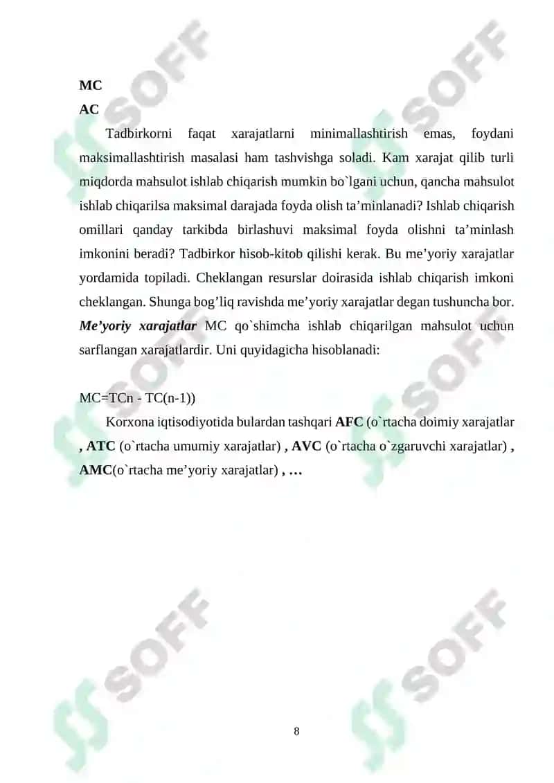 Korxona xarajatlari va uning tarkibi va turlari 8