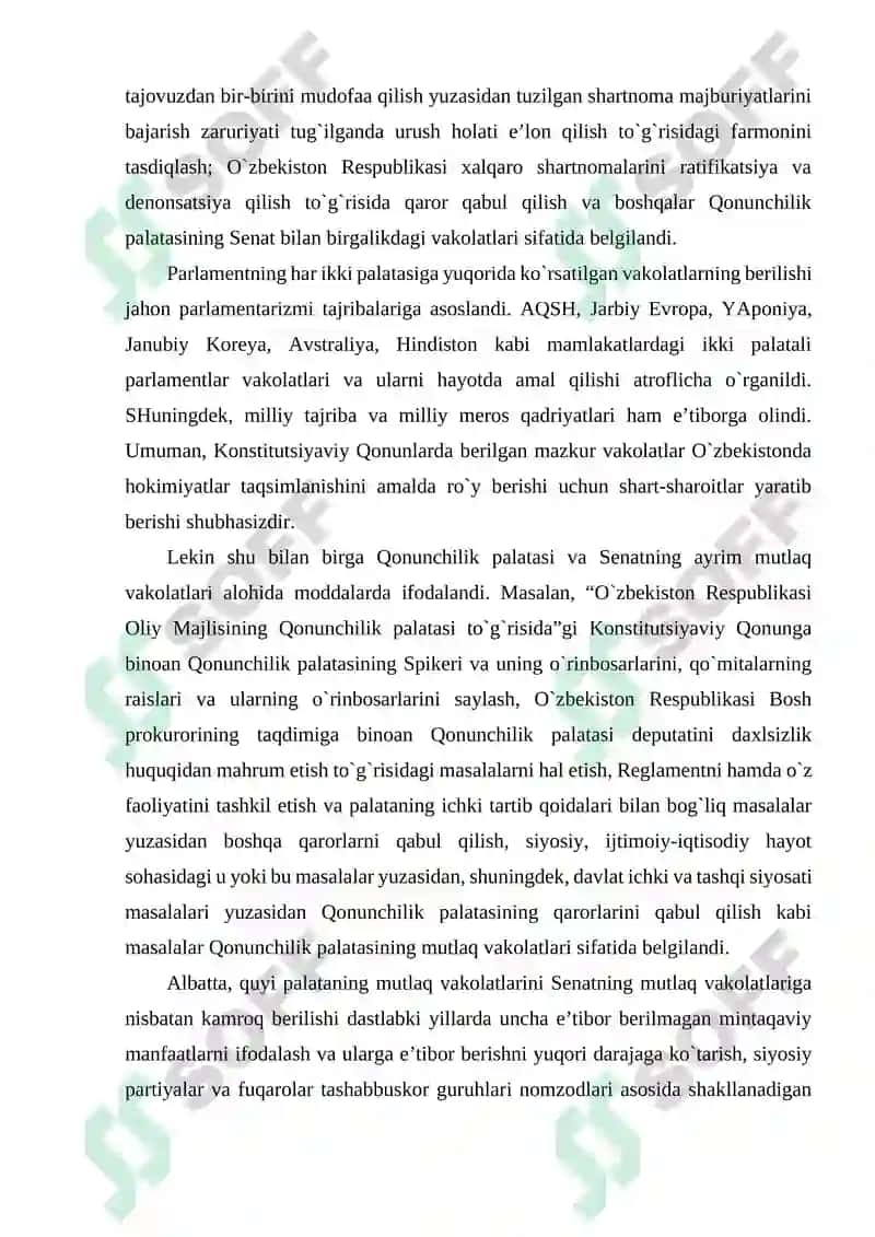 O`zbekiston Respublikasida ikki palatali parlamentni shakllantirishning o`ziga xos xususiyatlari 8