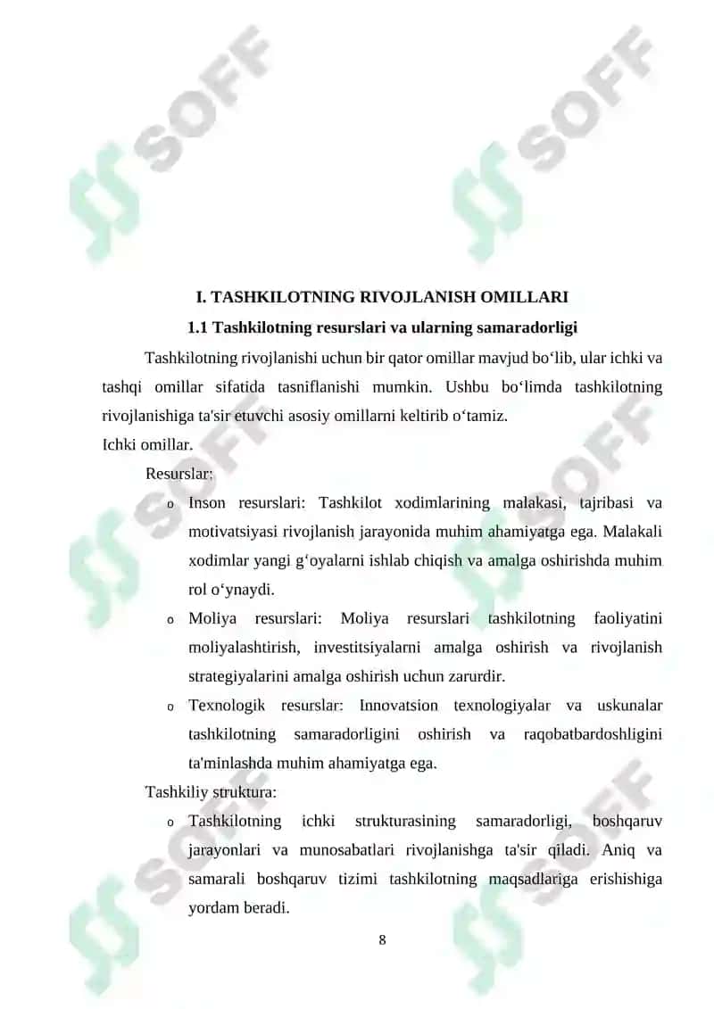 Tashkilotning strategik dasturi va rivojlanish rejasini ishlab chiqish 8