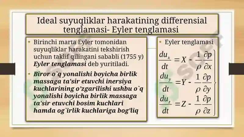 IDEAL SUYUQLIK ELEMENTAR OQIM NAYCHASIUCHUN D.BERNULLI TENGLAMASI VA UNING XADLARINING MA’NOSI 8