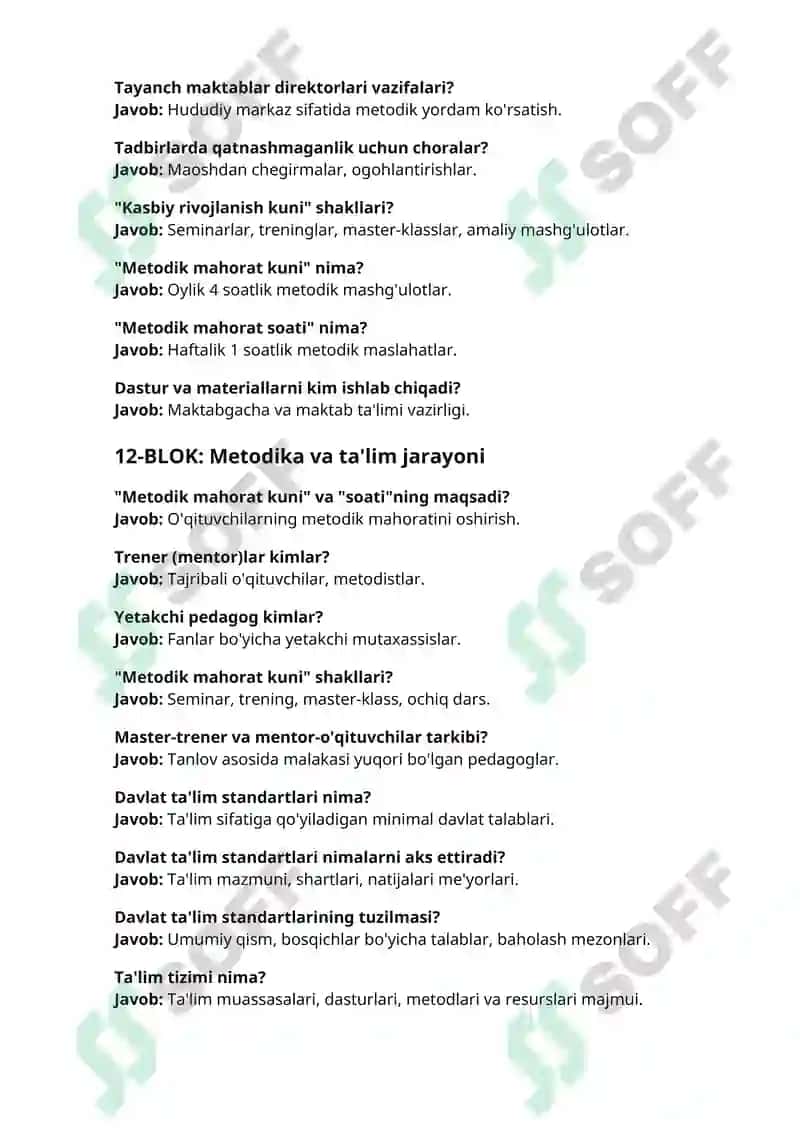 2025 Dekabr Argos suhbat savol va javoblari Maktabgacha ta'lim va maktab ta'limi yo'nalishida 500+ savollarga qisqa aniq javoblar 8
