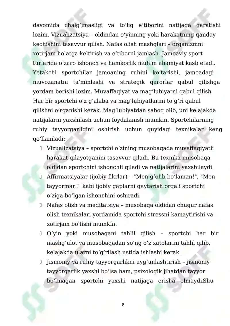 Sport mashgʻulotlarida psixologik tayyorgarlik 8