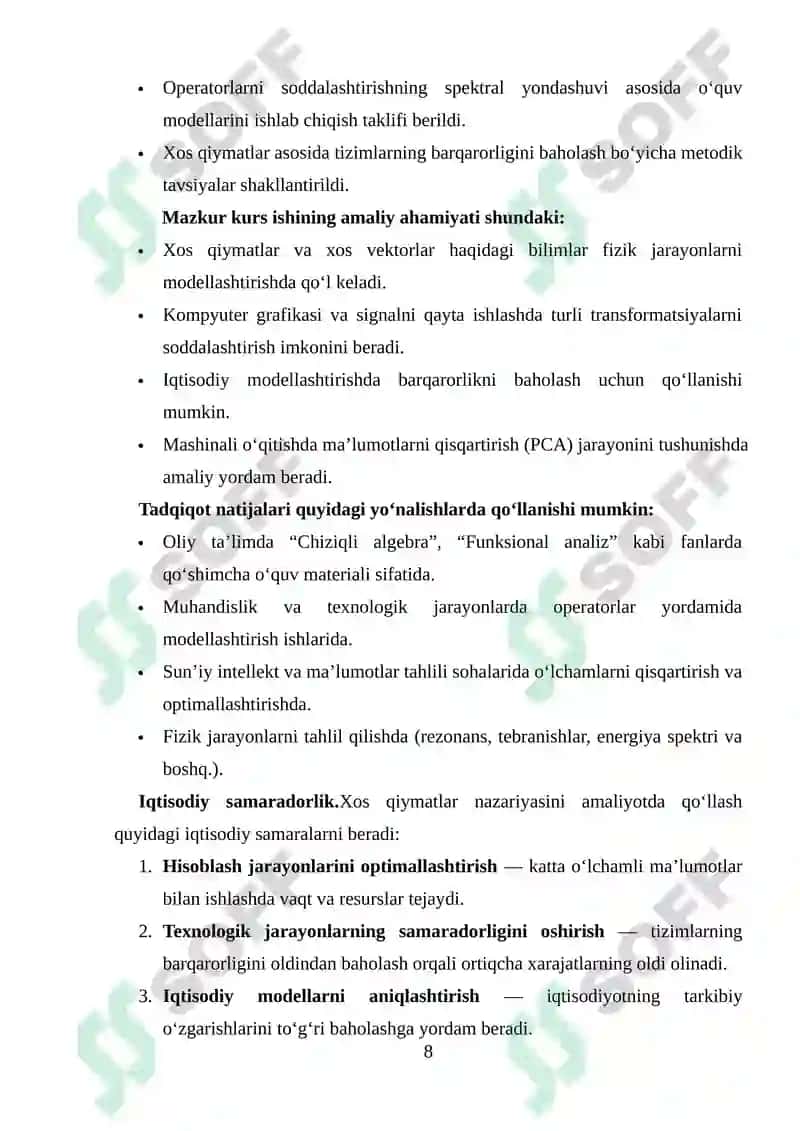 Chiziqli operatorlarning xos qiymat va xos vektorlari 8