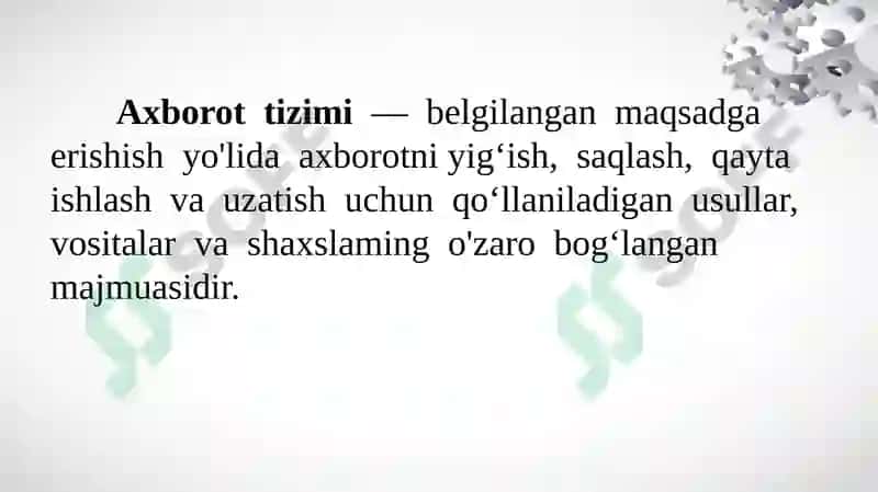 Axborot texnologiyalari tushunchasi va ularning turlari. Zamonaviy  axborot texnologiyalari va ularning jamiyat taraqqiyotidagi roli. 8