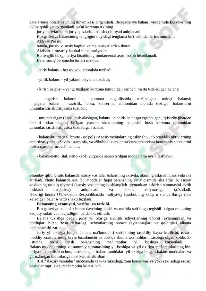 Buxgalteriya balansi to'g'risida tushuncha va uning hisob ishlaridagi va boshqaruvdagi ahamiyati 8