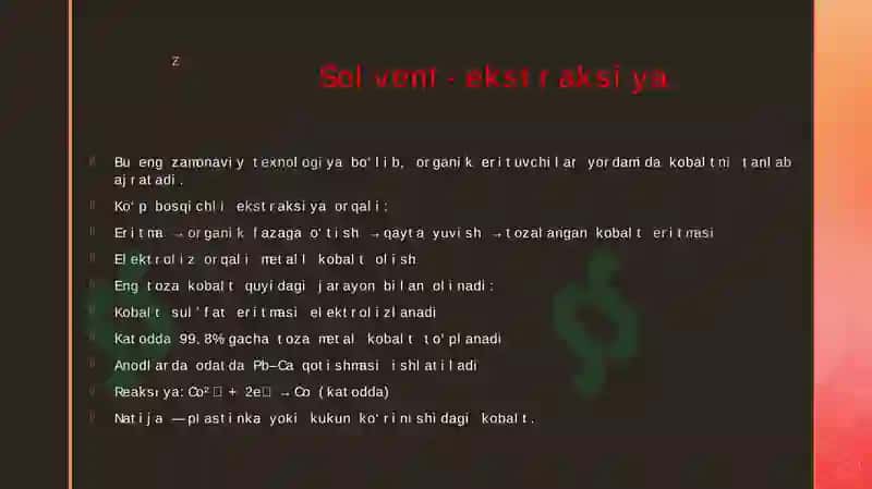KOBALT METALNI ISHLAB CHIQARISH TEXNOLOGIYASI HAQIDA 8