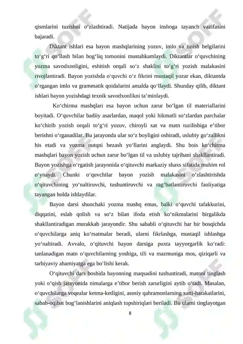 Boshlang‘ich sinflarda bayon yozish 8