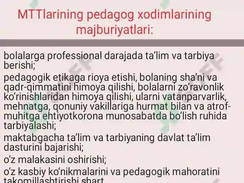Maktabgacha ta'lim tashkilotlari   pedagog hodimlarining huquq va majburiyatlari 8