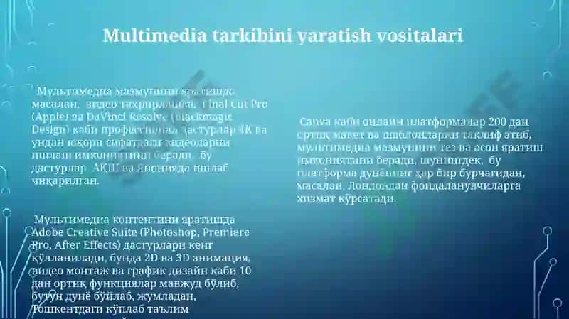 Multimedia va uning zamonaviy ta'limoti 8