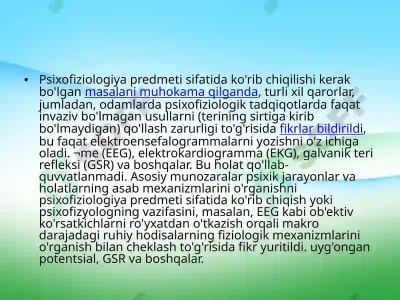 Psixofiziologiya fanining maqsad va vazifalari 8