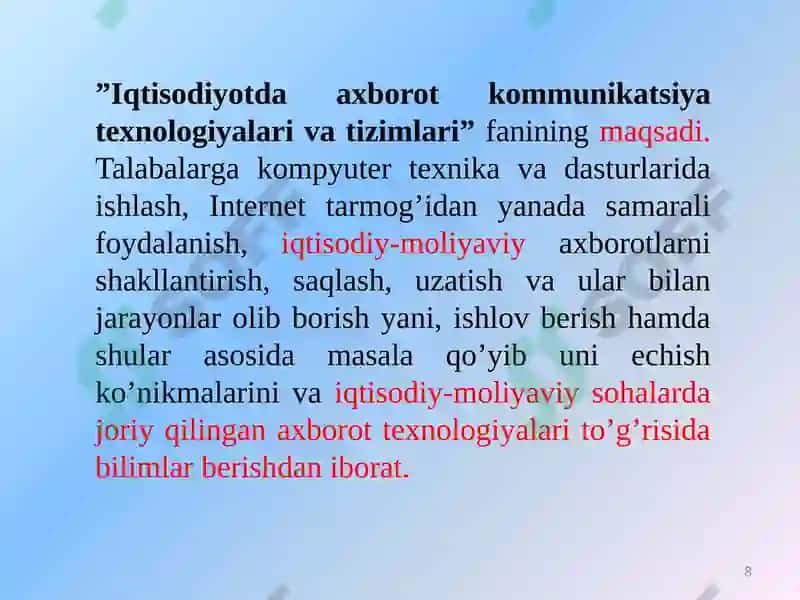 Axborot kommunikatsiya texnologiyalari 8
