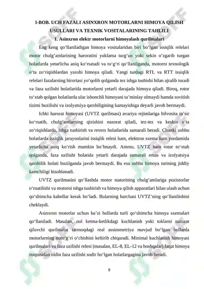 Uch fazali elektromotorni himoyalash avtoparametrik qurilmasi 8