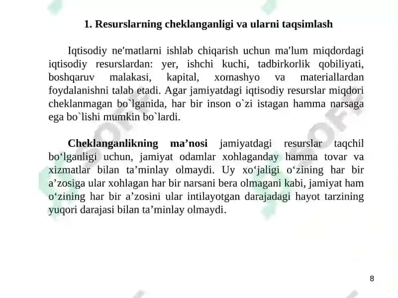 Mikroiqtisodiyot va Makroiqtisodiyot 8