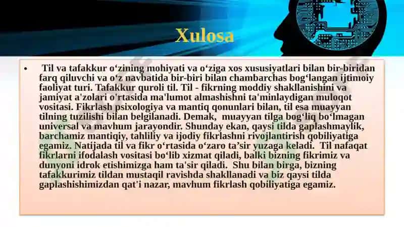TIL VA TAFAKKUR, LISON VA NUTQ MUNOSABATI 8