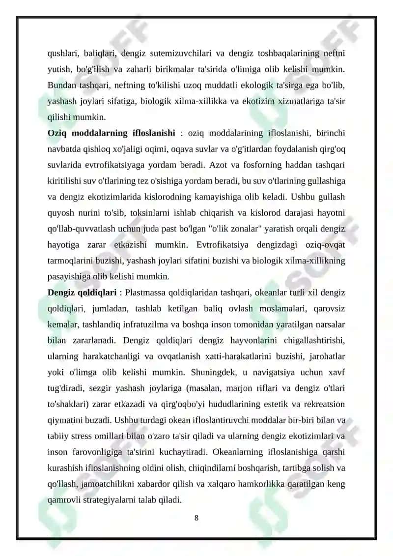 DUNYO OKEANI VA DENGIZLARNING IFLOSLANISHI VA ULARNI MUHOFAZA QILISH MUAMMOLARI 8