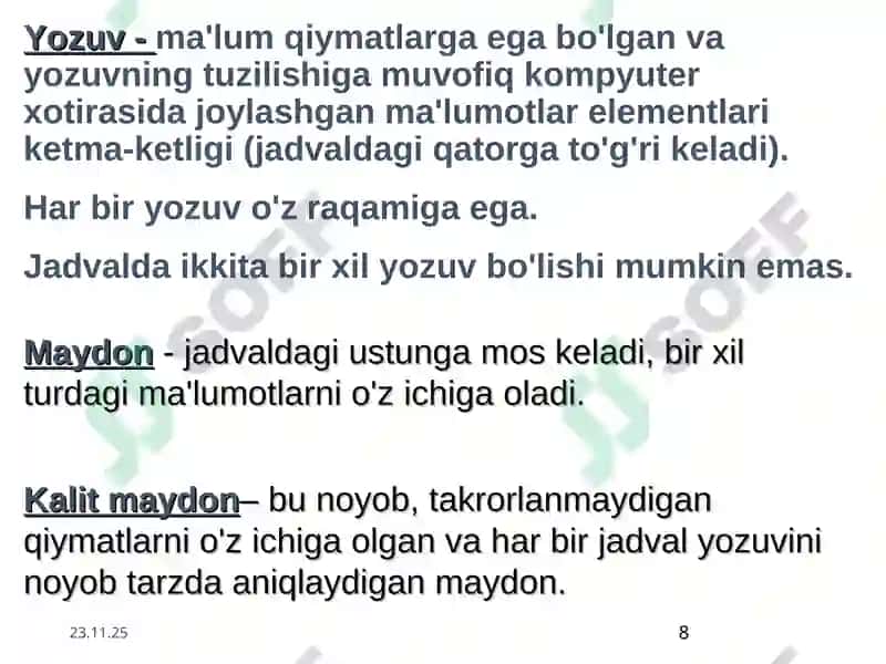 Ma'lumotlar bazasi tushunchasi 8