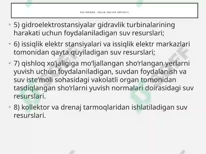Suv resurslaridan foydalanganlik uchun soliq 8