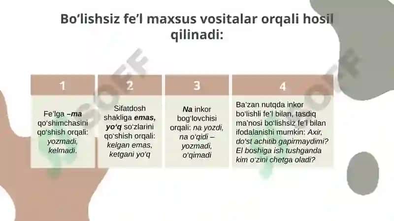 Fe’lning vazifadosh shakllari 8