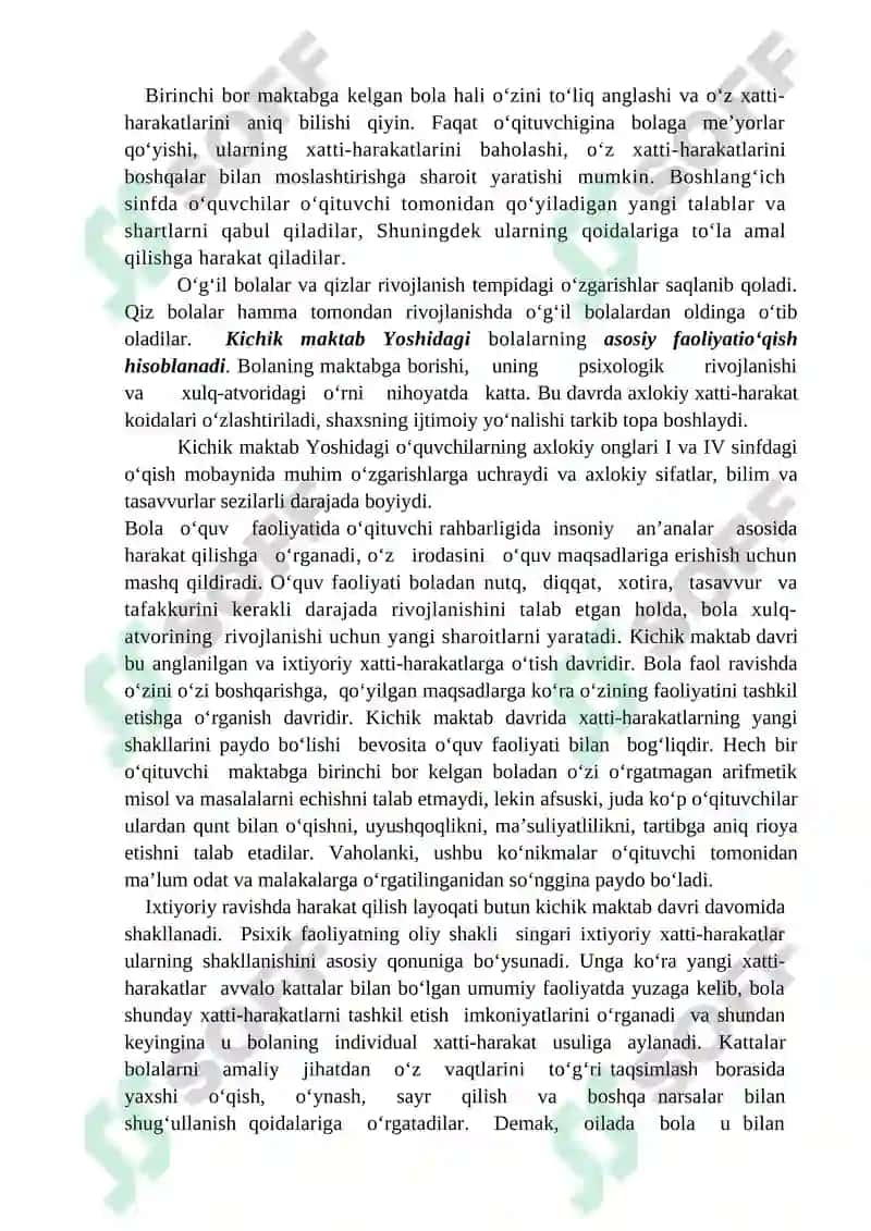 KICHIK MAKTAB YOSHIDAGI O’QUVCHILARNI O’QUV  FAOLIYATIDA O’ZINI O’ZI NAZORAT QILISHNING RIVOJLANISHI 8