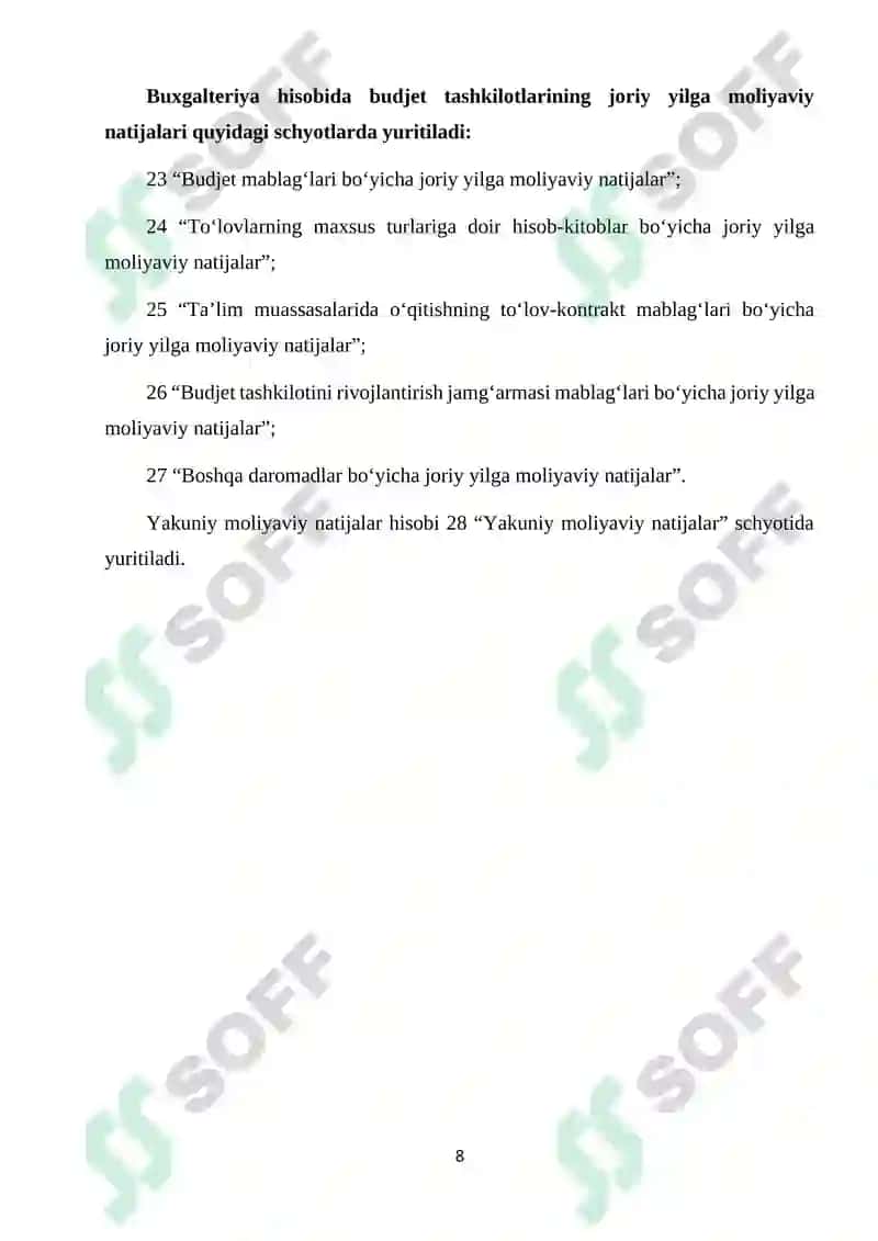 Budjet tashkilotlarida moliyaviy natijalar xisosida yozilgan 8