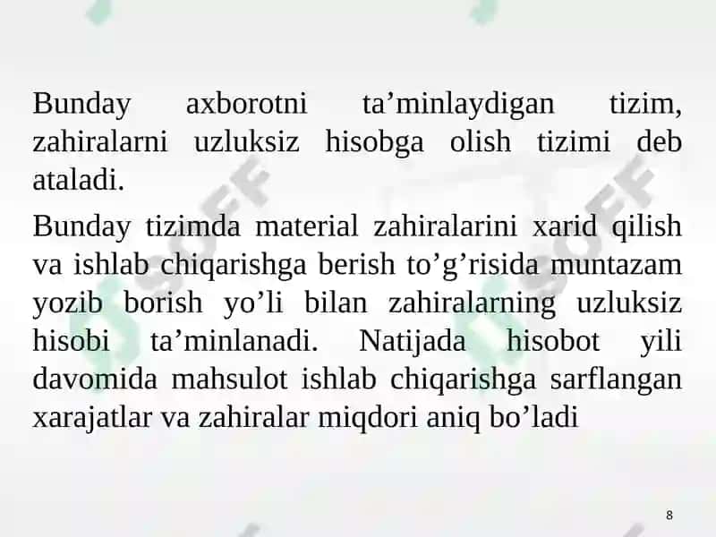 MATERIAL XARAJATLARINING HISOBI 8