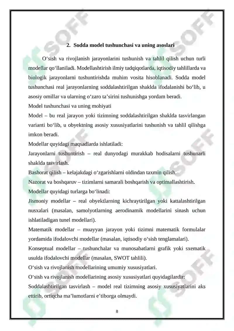 Oʻsish va rivojlanishining sodda modeli 8