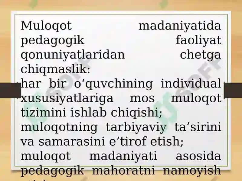 Oʻqituvchi kasbiy faoliyatida muloqot madaniyati va psixologiyasi. Oʻqituvchi va oʻquvchi oʻrtasidagi muloqot 8