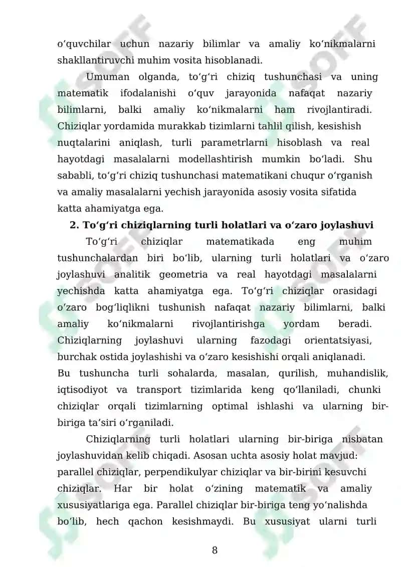 To'g'ri chiziqlarning kesishishi nuqtasi va uni topish usullari 8