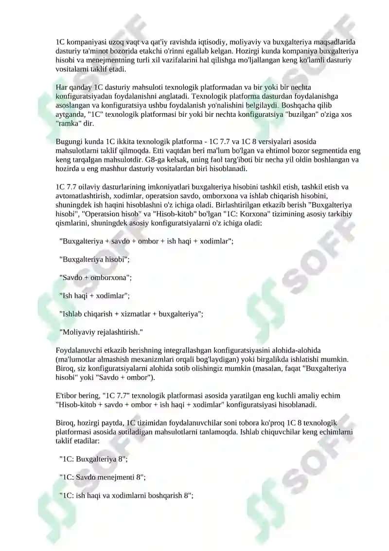 1C buxgalteriya dasturlash tizimidan foydalanish texnologiyasi 8