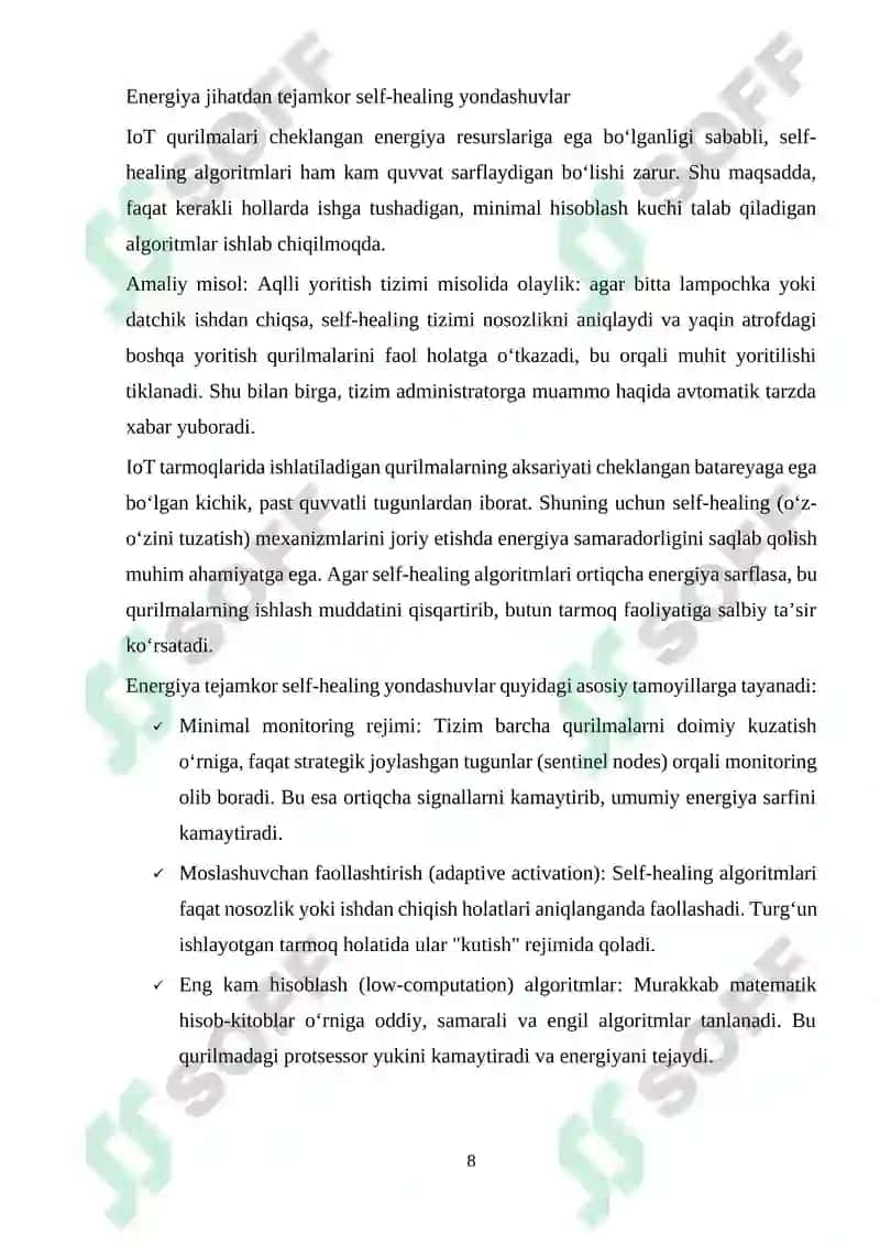 IoT tarmoqlarida tarmoqning o'z-o'zini tuzatish va optimallashtirish mexanizmlari 8