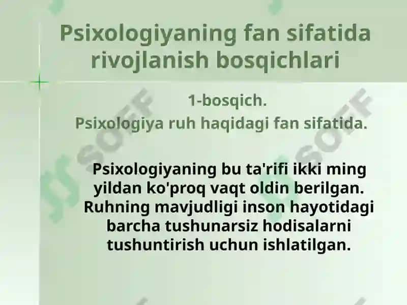 Psixologiya fanining predmeti va rivojlanish tarixi 8