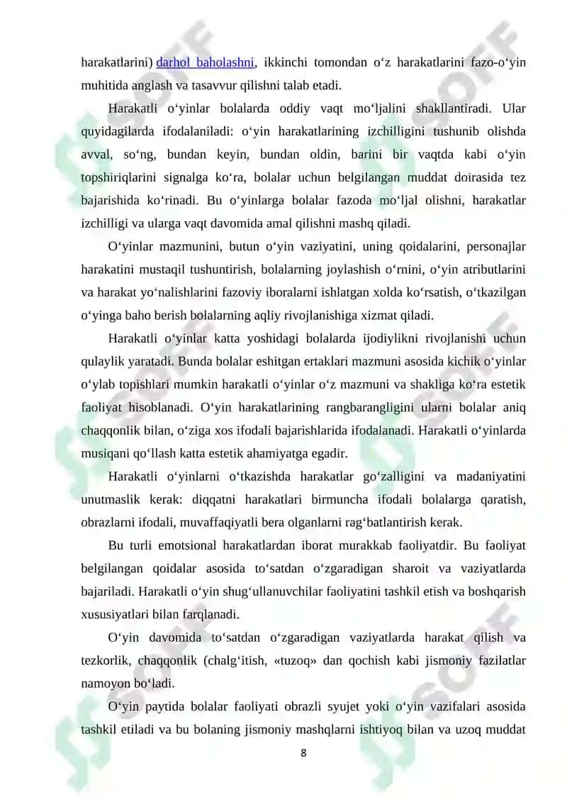 HARAKATLI O’YINLARNI QISQACHA TARIXI, TUSHINCHASI, DAVRLARI VA PEDAGOGIK AHAMIYATI 8