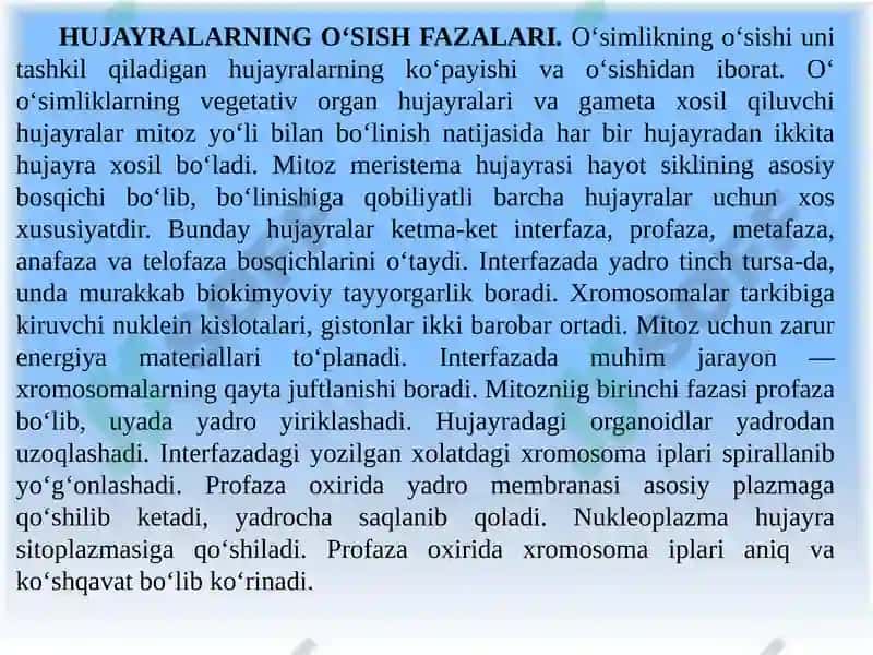 O‘SIMLIKLARNING O‘SISH VA RIVOJLANISHI 8