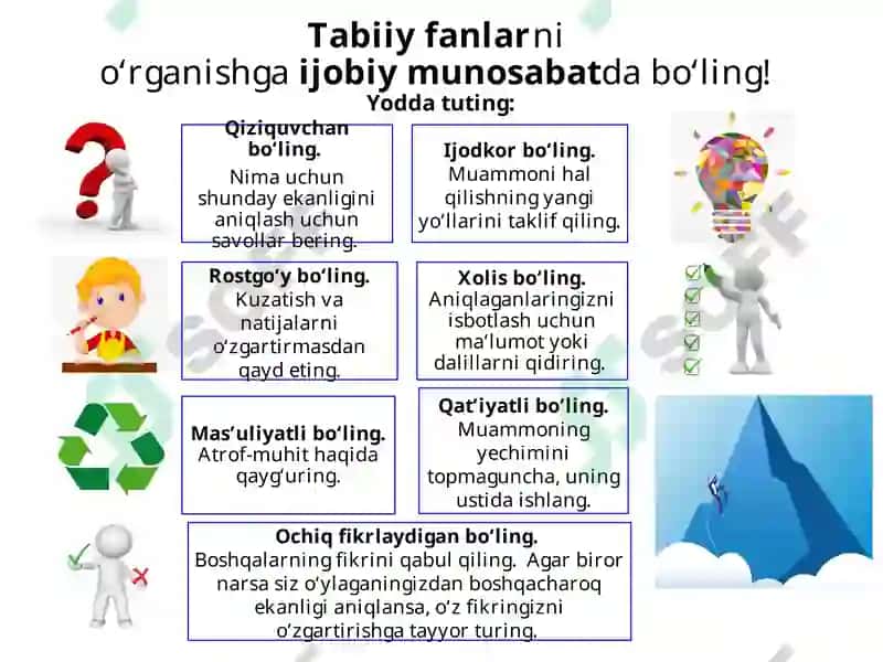XALQARO TADQIQOTLARDA O‘QUVCHILARNING TABIIY FANLAR BO'YICHA SAVODXONLIGINI BAHOLASH 8