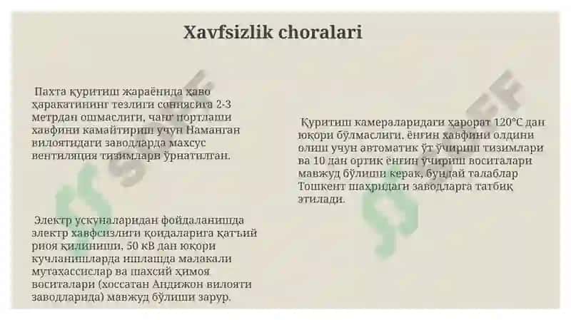 Paxta tozalash korxonalarida nam paxtani quritish 8
