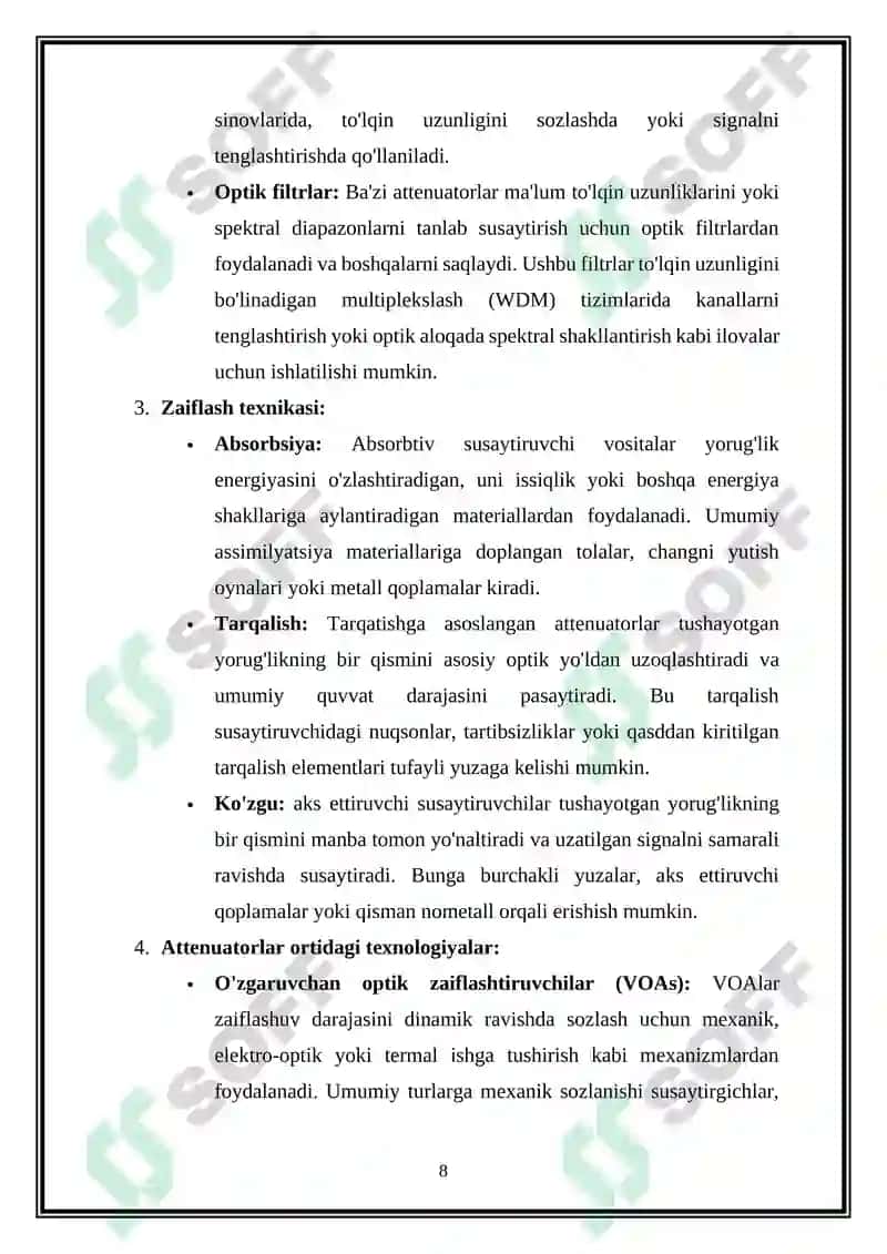 Optik izolyatorlar va attenyuatirlar haqida umumiy tushuncha 8