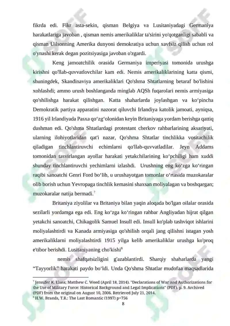 Birinchi Jahon Urushi va AQSHning Aralashuvi 8