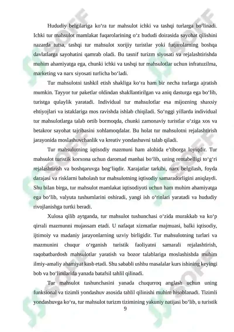 TUR MAHSULOTNI REJALASHTIRISHNING USLUBIY ASOSLARI VA TAMOYILLARI 8