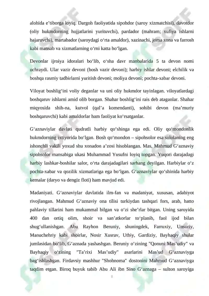 Tohiriylar, Somoniylar, G`aznaviylar, Qorahoniylar  Saljuqiylar, Qoraxitoylar 8