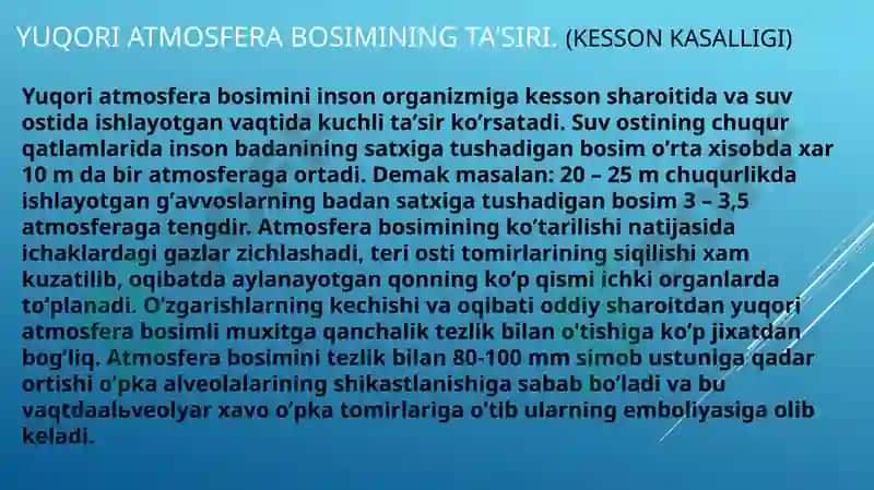 Yuqori va past bosimning organizmga ta'siri patofiziologiyasi 8