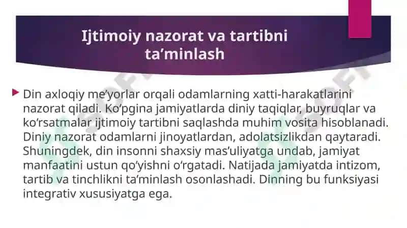 Dinning jamiyatdagi integrativ va dezintegrativ funksiyalari 8