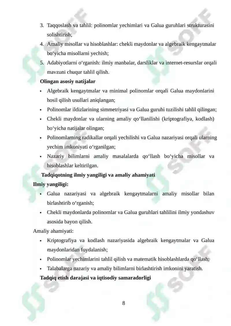 Galua maydoni.Chekli va algebraik kengaytmalar 8