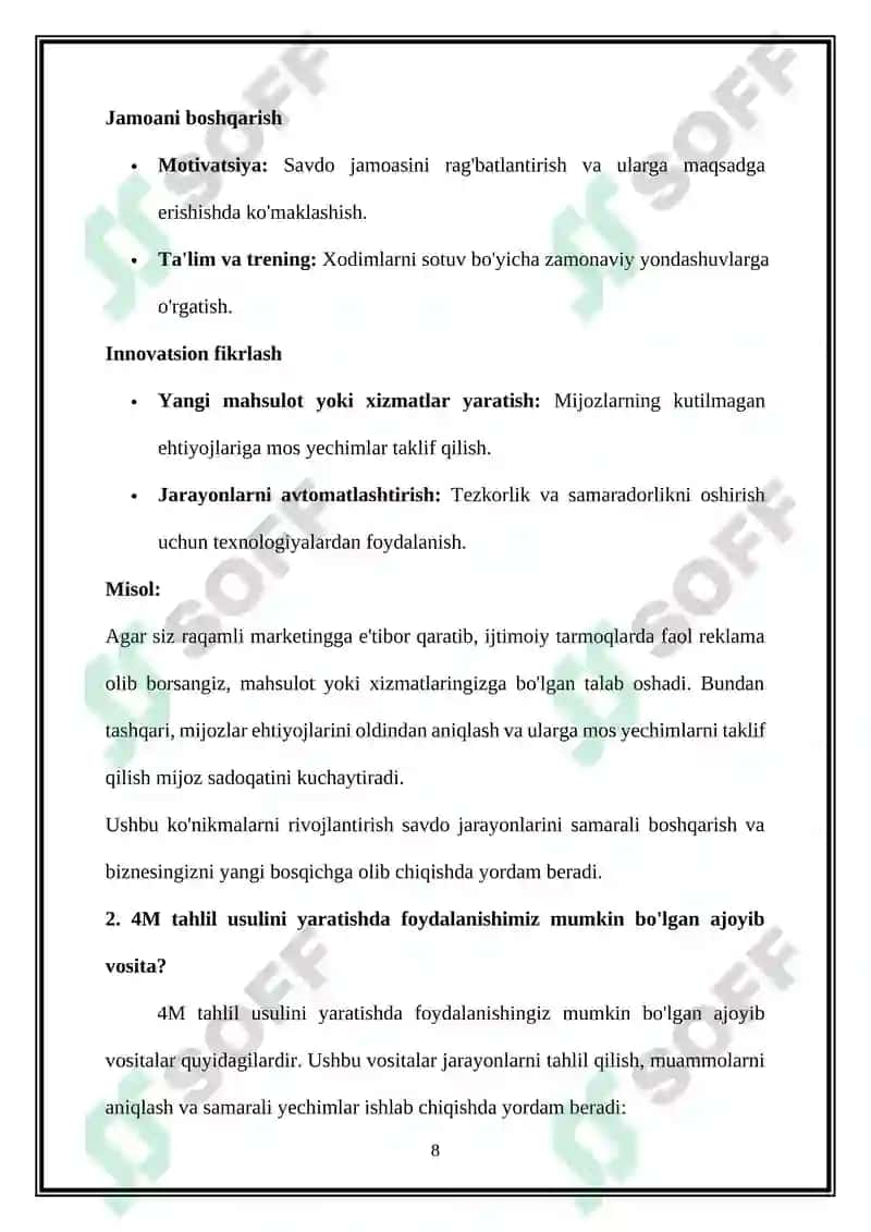 4M ildiz sabablari, marketing va biznes ishlab chiqarishni tahlil qilish elementi nima, uni qanday ishlatish va yaratishni TAHLIL qilish 8